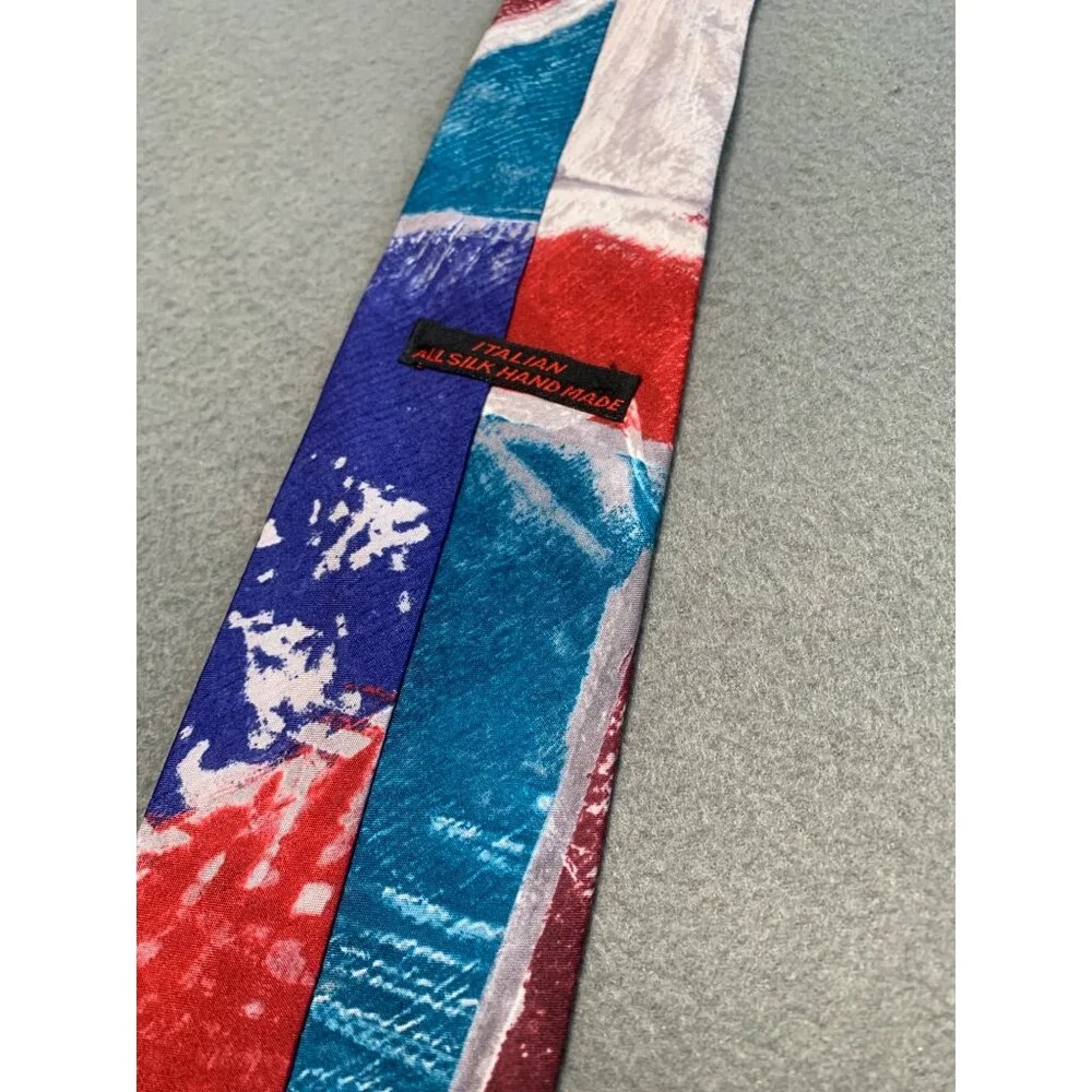 Vintage Italian Silk Handmade Tie Colorful Abstract Design Mens Necktie - Picture 3 of 4